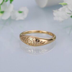 ▶14K Gold Plated Flower Carved Unique Fashion Vintage Ring for Women, L032